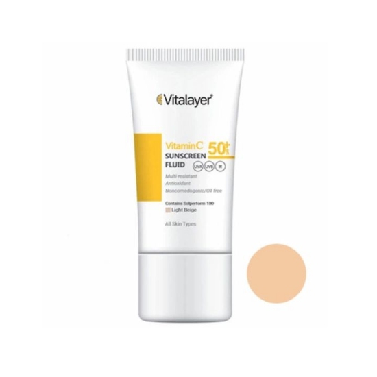 خرید فلوئید ضد آفتاب رنگی ویتامین سی SPF50 ویتالیر 50ml (Light Beige)